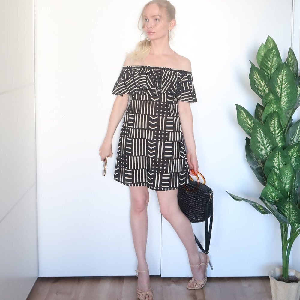 Madewell Black & White Off-shoulder Ruffle A-line Mini Dress Size XXS
